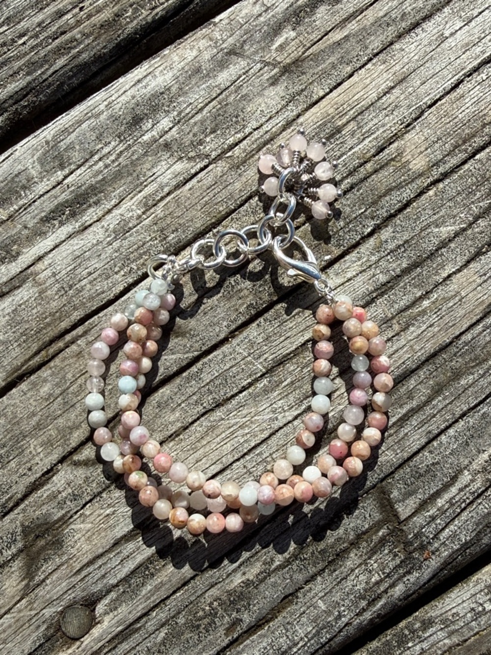 Beaded Multi-Strand rose quartz and Elbaite Bracelet